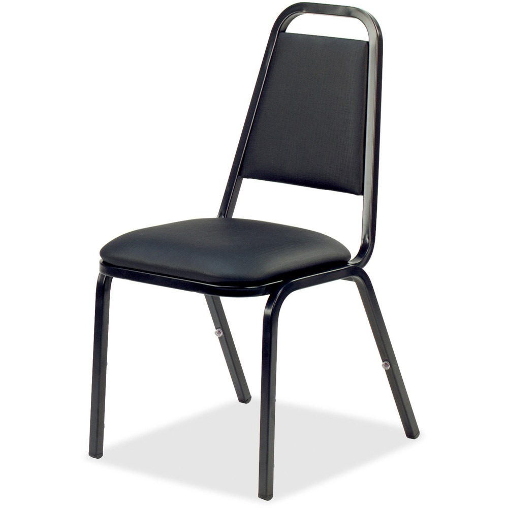 LLR62512 - Stack chairs are designed for reliable multipurpose use in almost any setting. Each chair is upholstered in black vinyl. Black frame is made with durable, 7/8" tubular steel to hold up to 250 lb. Design also features a 1-1/2" thick dome seat for added comfort. Chairs stack up to eight high.