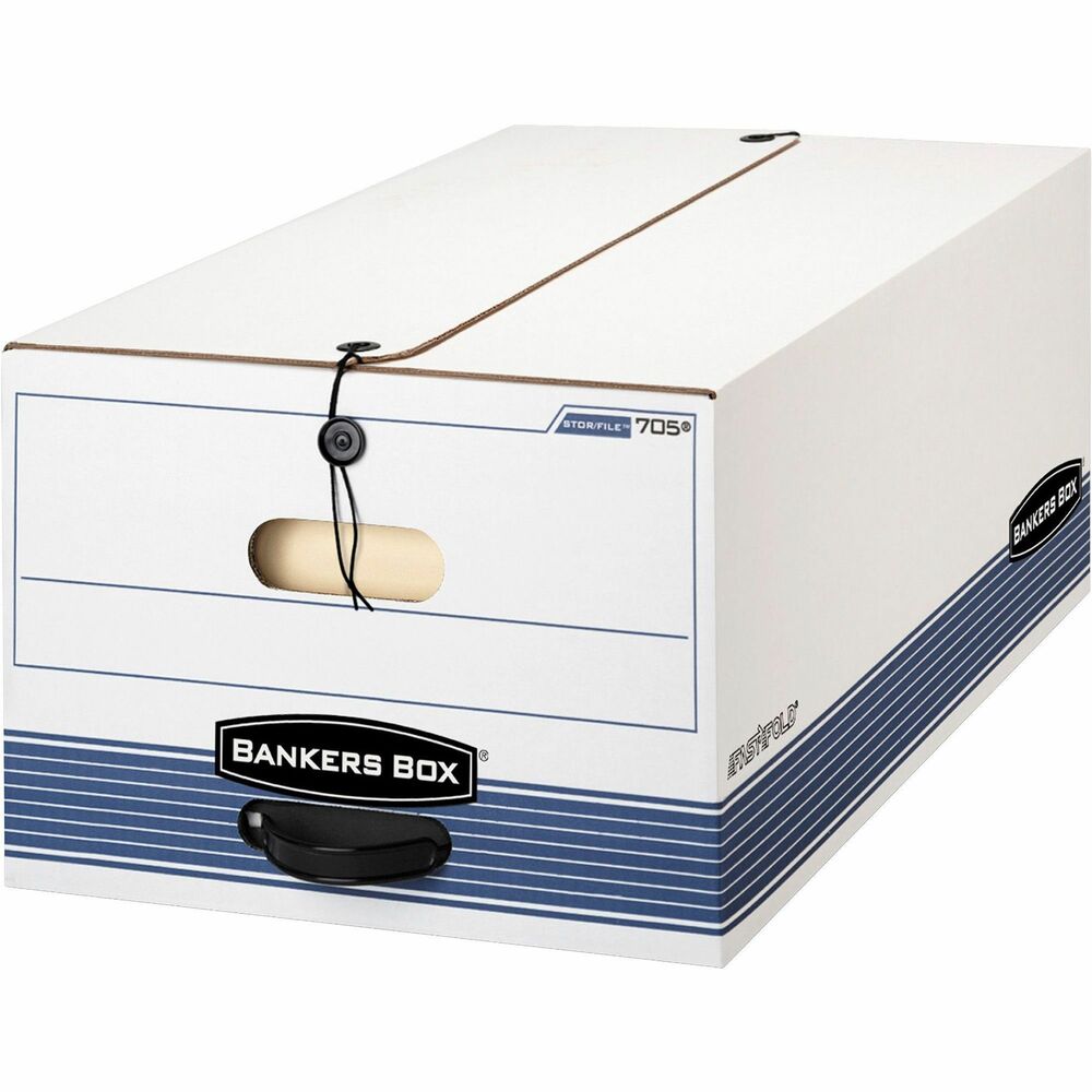 FEL00705 - Bankers Box String & Button File Storage Boxes are the trusted choice for secure, stackable document storage in offices, homes, and classrooms. The durable string and button closure keeps contents protected, while FastFold assembly means your file boxes are ready in seconds-no tape required. Built with medium-duty strength, these cardboard file boxes with lids are perfect for stacking and organizing legal-size documents. Reinforced handles make transport easy, and the collapsible, reusable design saves space when not in use. Made in the USA with up to 60% recycled content, these file storage boxes are an eco-friendly, professional solution for all your document organizer needs.Whether you need a file storage box for office supplies, a document organizer for home records, or a stackable file box for seasonal paperwork, Bankers Box delivers the durability and convenience you expect. Use as file boxes with lids for documents and files, storage boxes for moving, or as a collapsible file organizer box for flexible, reusable storage. Trusted by professionals for over 100 years. Box inside dimensions: 12 x 10 x 24 Inches. More from the Manufacturer