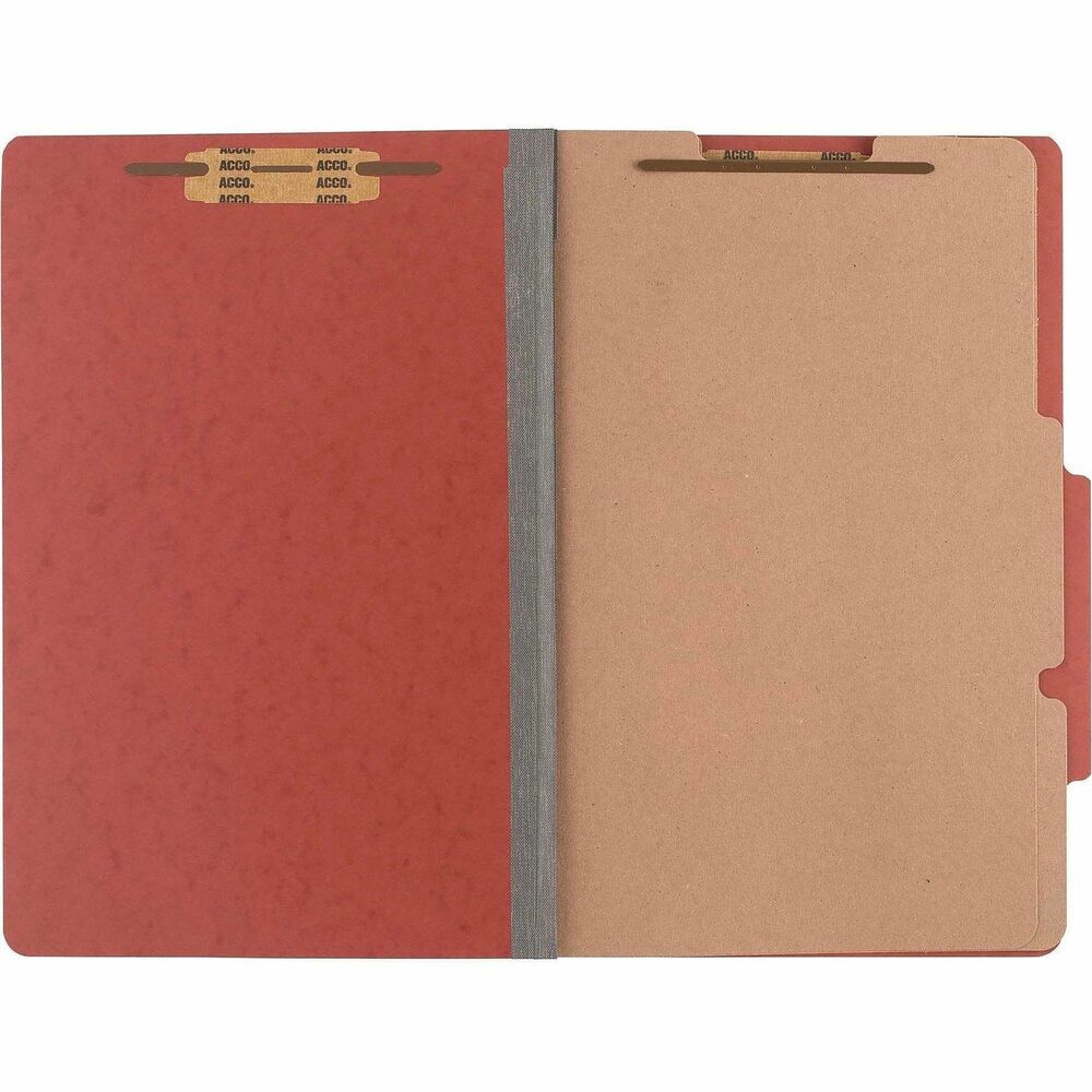 ACC16036 - Classification folders offer better functionality than most binders and pocket folders when you need to keep your legal-size business files organized. This document folder functions as the perfect file organizer, complete with tabs on the cover and dividers for easy titling. Tyvek-reinforced expandable file gussets provide maximum durability. 1" size fasteners match the number of folder parts. Folder offers six parts and expands to 3".