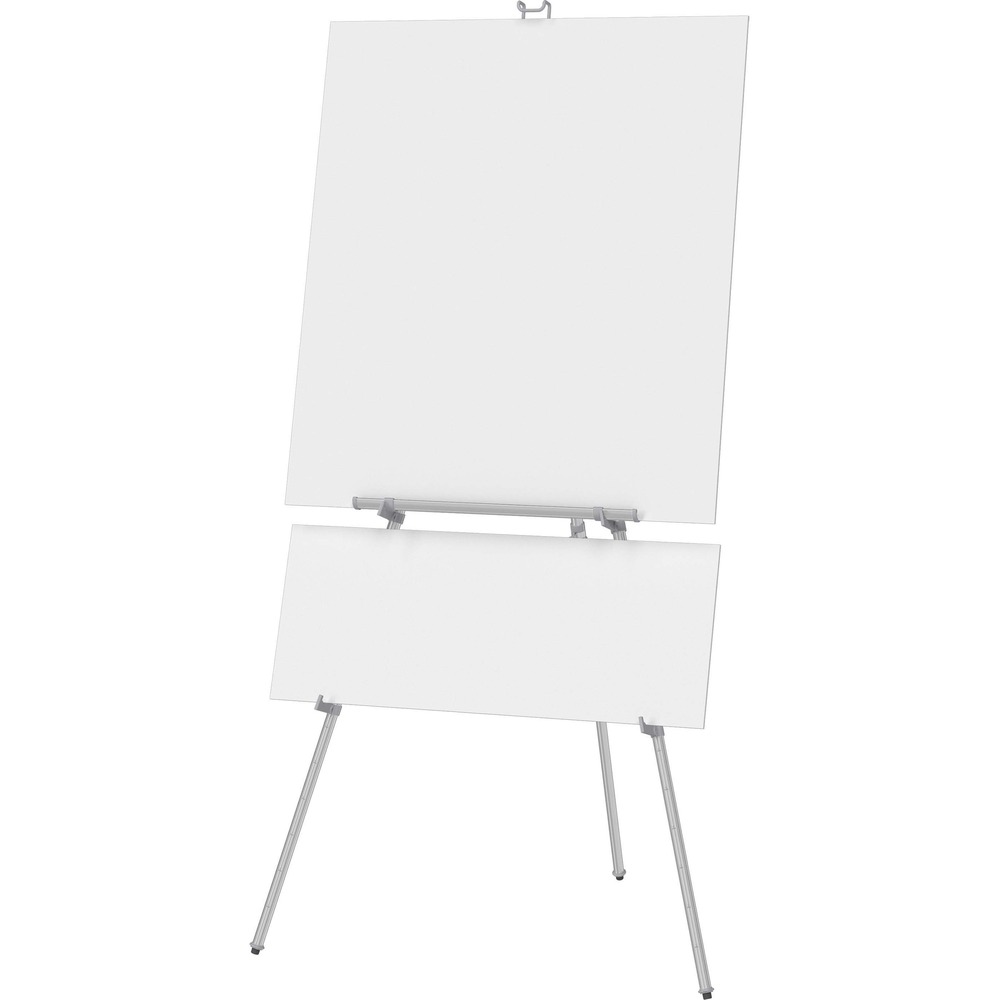 QRT55E - Heavy-duty easel features adjustable, tubular 1" aluminum legs that twist-lock into the desired height from tabletop to floor-standing position. Locking cross-braces and antiskid feet ensure stability, and adjustable display holders slide into the proper position. Conveniently downsize for storage and transport. Attachable Quartet pad retainers (50T and 51T) are available for flip-chart use (sold separately). Easel adjusts from 38" to 66" high and supports up to 45 lb. More from the Manufacturer