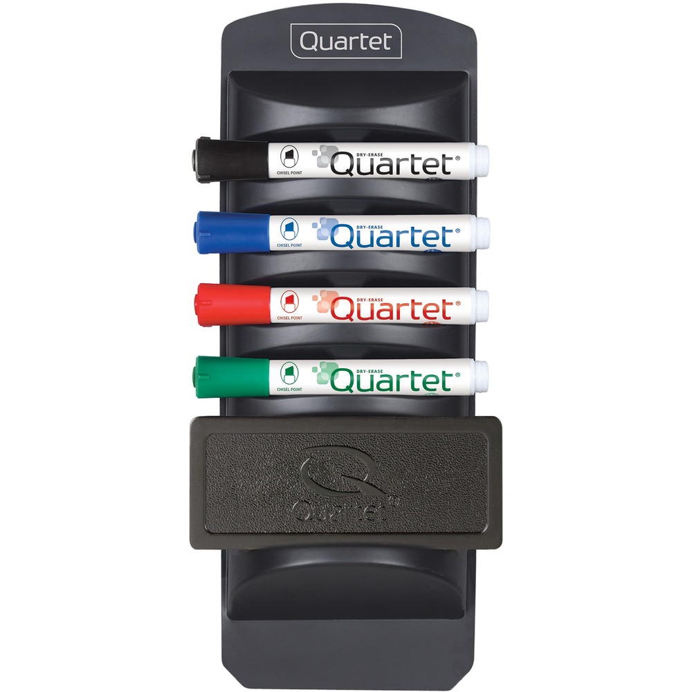 QRT558 - Marker Caddy holds markers and keeps them near marker board. Permanently mount to any surface with double-stick tape, or use the easy-to-move magnetic backing for premium porcelain-on-steel boards. Includes caddy, Quartet dry-erase markers and marker board eraser.