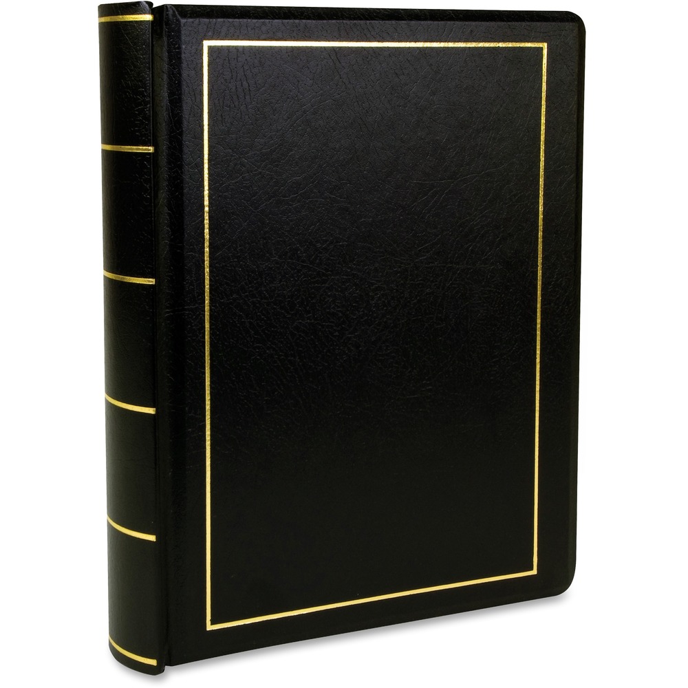 WLJ039511 - Minute book outfit can be permanently sealed. Design features gold tooling and short-pull locking mechanism. The stiff cover is bound over heavy board with no hubs and is made of imitation leather. Binder includes 125 pages of plain white ledger paper with 8-1/4" outside post spacing. Minute Book Outfit offers a 250-sheet capacity.