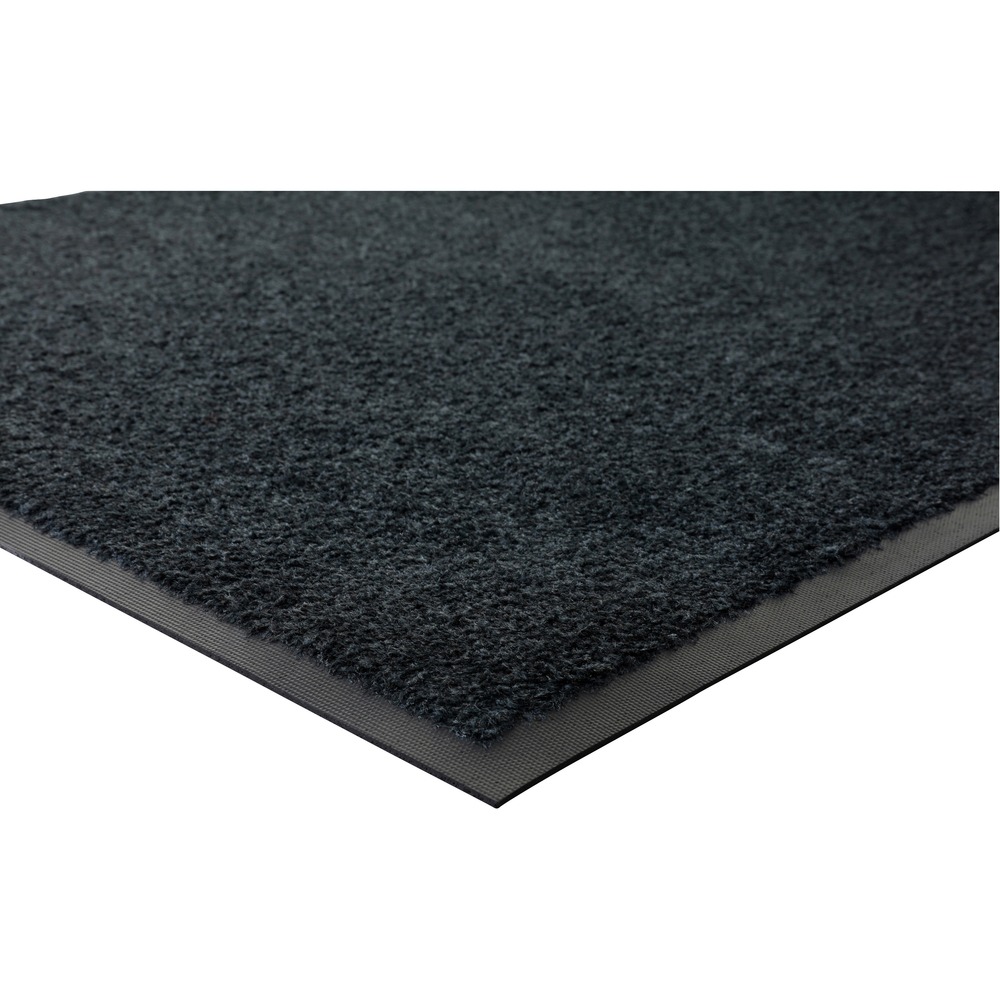GJO59354 - Part of the Genuine Joe Platinum Series, this indoor mat is ideal for indoor, high-traffic areas. Mat is made with bold, lustrous nylon carpet, reinforced border edges (double rubber) and extremely durable nitrile rubber backing. Maintenance-free mat traps solid and liquid waste and debris. Special backing ensures stability on smooth and textured surfaces. Unique "picture frame" all-rubber back allows the mat to lie flat at edges. Use indoor mat for both hard surfaces and carpeted floors. The mat is preshrunk during the production process so it does not wrinkle or become wavy. The base sheet is 54 mil thick.