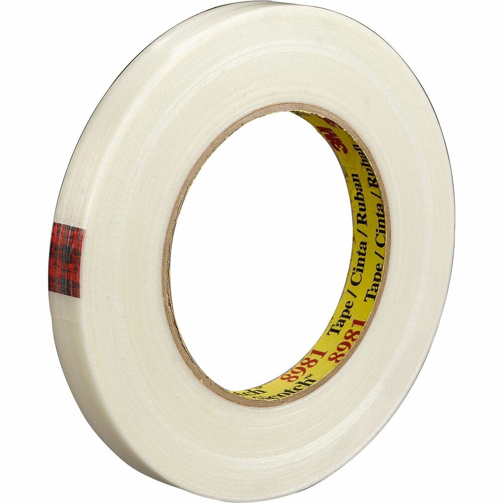 MMM898134 - Laminated adhesive layer of this high-performance packaging tape provides an extra measure of protection. The tape combines a strong polypropylene backing reinforced with continuous glass yarn filaments and a synthetic rubber resin adhesive. This aggressive adhesive is specifically formulated to provide an excellent balance of initial adhesion and long-term holding power to most fiberboard surfaces, including recycled and printed fiberboard surfaces. Multilayer adhesive system prevents delamination to help ensure tape strength and performance throughout the application. An ideal choice for heavy-duty sealing, shipping and splicing, this tape provides very good holding power under a wide range of conditions. Tough, clear film backing resists abrasion and moisture, provides good aging and protects the filaments and adhesive to help your boxes remain closed for long period of time. More from the Manufacturer