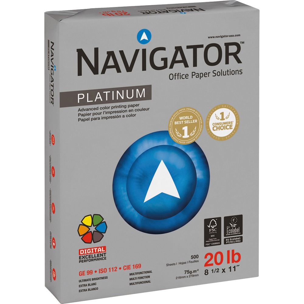 SNANPL1120 - Navigator Platinum printing paper is designed for superior color copies with an enhanced surface and smooth finish. Compatible with laser and inkjet printers, multifunction printers, fax machines and copiers, 20 lb. paper delivers a crisp image with optimal color contrast and jam-free operation. Elementary chlorine-free paper is 80 percent made from natural, renewable resources.