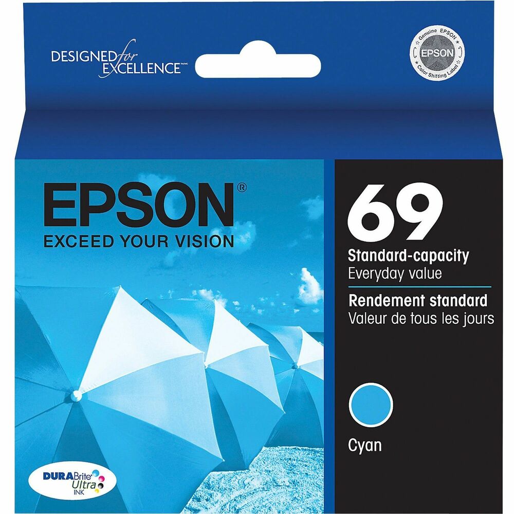 EPST069220S - Ink cartridge is designed for use with Epson Stylus C120, CX5000, CX6000, CX7000F, CX7400, CX7450, CX8400, CX9400Fax, CX9475Fax, N11, NX100, NX105, NX110, NX115, NX200, NX215, NX300, N305, NX400, NX415, NX510, NX515; Workforce 30, 40, 310, 315, 500, 600, 610, 615 and 1100. DuraBrite Ultra Ink offers superior image quality with smudge-resistance, water-resistance and fade-resistance for durable prints. Excellent for double-sided printing, DuraBrite Ultra ink does not bleed through. Incredible print quality is perfect for everyday text documents, plain paper and photo printing on glossy papers. Cartridge has patented SmartValve Cartridge technology with MicroPiezo Ink Level Sensors for reliable printing.