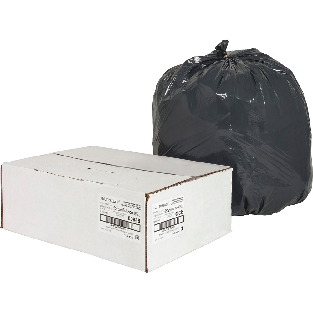 NAT00988 - Rugged, low-density bags are made with a high percentage of recycled material. The premium blend of recycled plastics makes them puncture-resistant and ideal for all trash applications. Star-bottom seal is designed for a more even distribution of contents. Bags come in a convenient coreless roll for easy dispensing anywhere. The black color hides unsightly trash.
