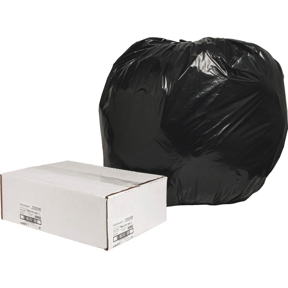 NAT00992 - Rugged, low-density bags are made with a high percentage of recycled material. The premium blend of recycled plastics makes them puncture-resistant and ideal for all trash applications. Star-bottom seal is designed for a more even distribution of contents. Bags come in a convenient coreless roll for easy dispensing anywhere. The black color hides unsightly trash.