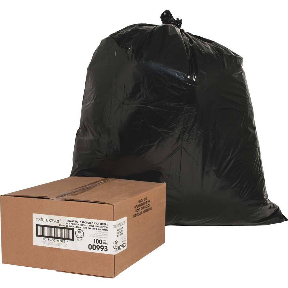 NAT00993 - Rugged, low-density bags are made with a high percentage of recycled material. The premium blend of recycled plastics makes them puncture-resistant and ideal for all trash applications. Star-bottom seal is designed for a more even distribution of contents. Bags come in a convenient coreless roll for easy dispensing anywhere. The black color hides unsightly trash.
