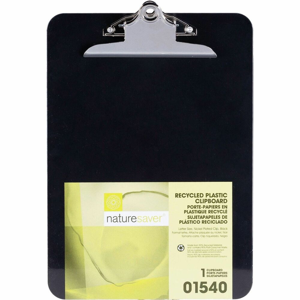 NAT01540 - Plastic clipboard is equipped with a heavy-duty, industrial steel clip. Clip holds up to 1" of paper. Unbreakable board is made with a high percentage of recycled material.