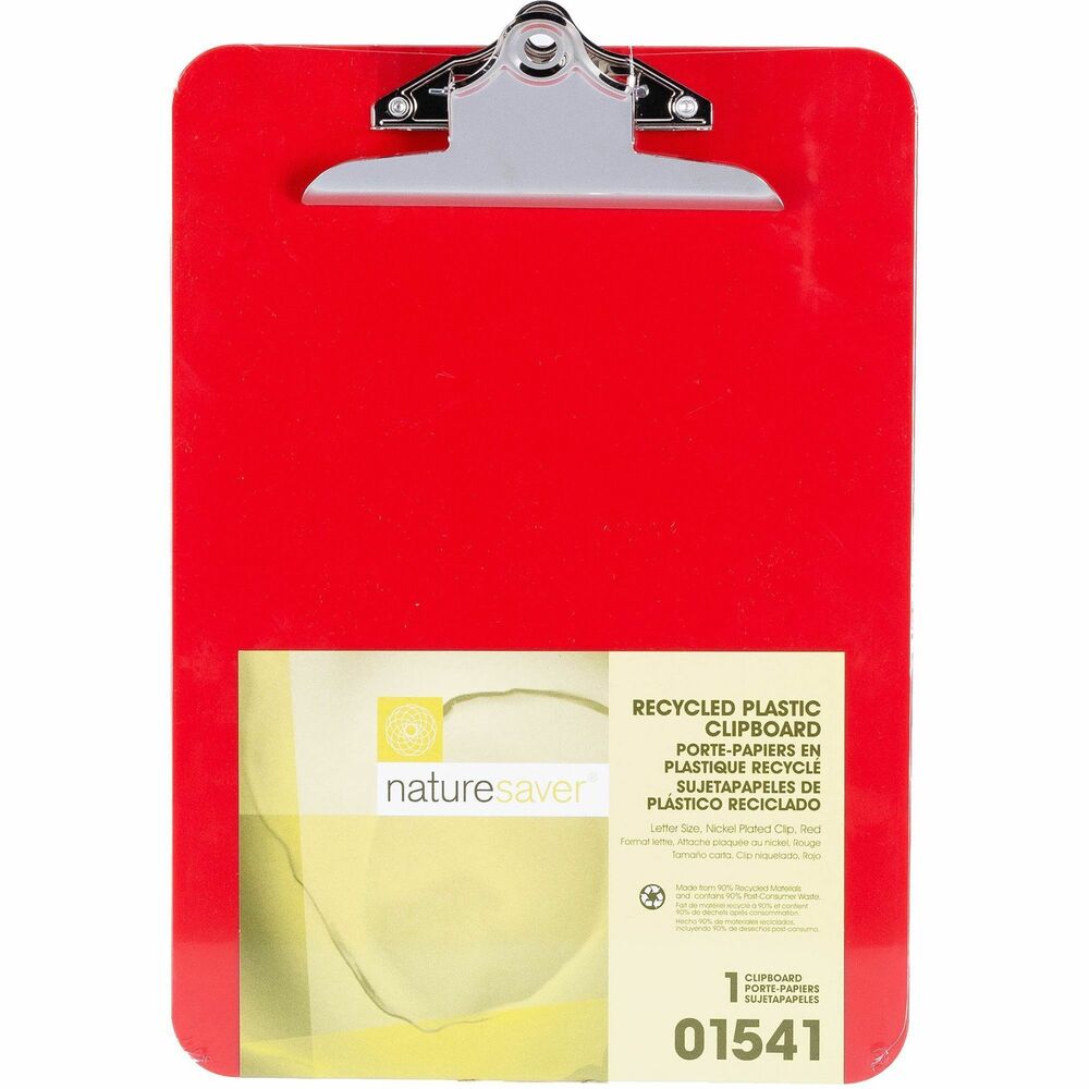 NAT01541 - Plastic clipboard is equipped with a heavy-duty, industrial steel clip. Clip holds up to 1" of paper. Unbreakable board is made with a high percentage of recycled material.