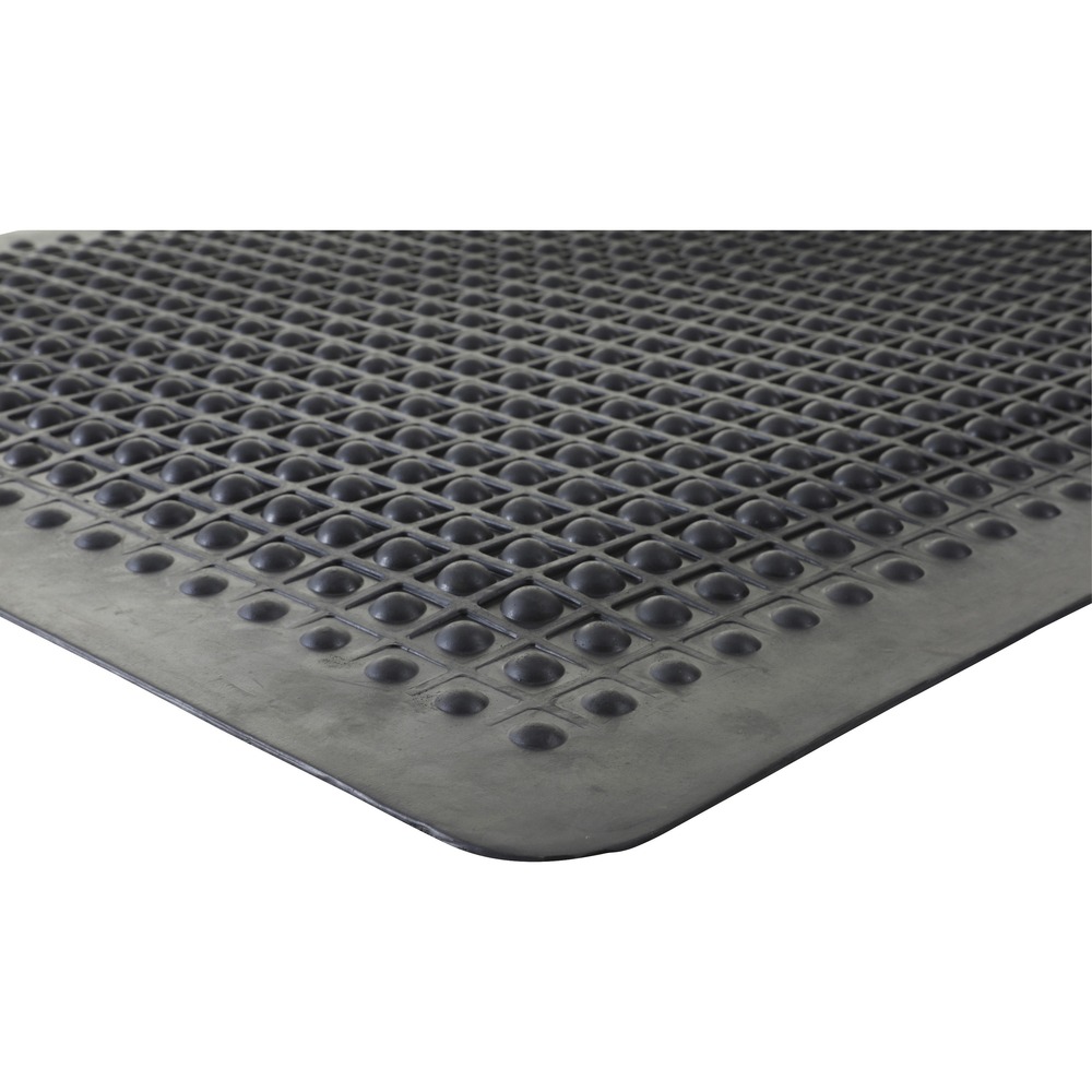 GJO70373 - Rubber mat reduces fatigue and discomfort while increasing productivity. Air domes offer flexible and comfortable support, and low-profile beveled edges reduce risk of trips. Design is accepted by the American Podiatric Medical Association (APMA). Anti-fatigue mat is made with a high percentage of recycled rubber.