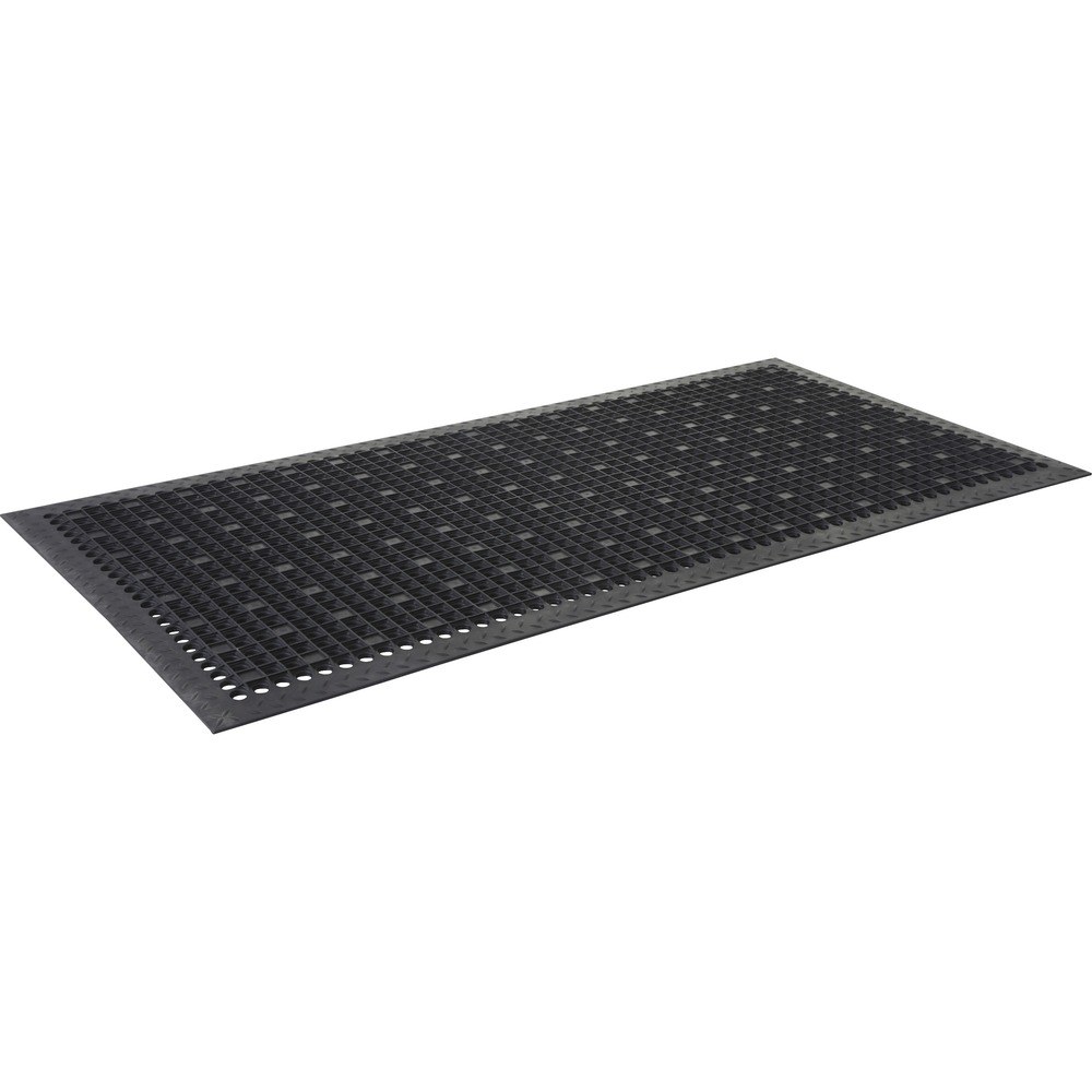 GJO01705 - Antimicrobial rubber utility mat is resistant to water, oil and grease. Suction cup backing reduces mat movement and has anti-fatigue quality. Drainage holes allow liquid to pass through, and beveled edges provide additional safety.