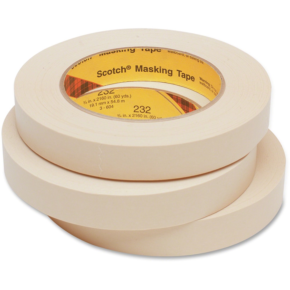 MMM23234 - High-performance paper masking tape produces sharp paint lines in medium-temperature, paint bake operations and provides clean removal, even on difficult-to-remove surfaces. The thick crepe paper backing contains a solvent-resistant saturant that helps resist paint bleed-through against latex-based and oil-based paints. Rubber adhesive provides instant adhesion and resists lifting or curling. Tape is easy to tear, resists slivering and provides one-piece removal. Use also for holding, protecting bundling and a vast number of other difficult jobs where a pressure-sensitive tape is needed. More from the Manufacturer
