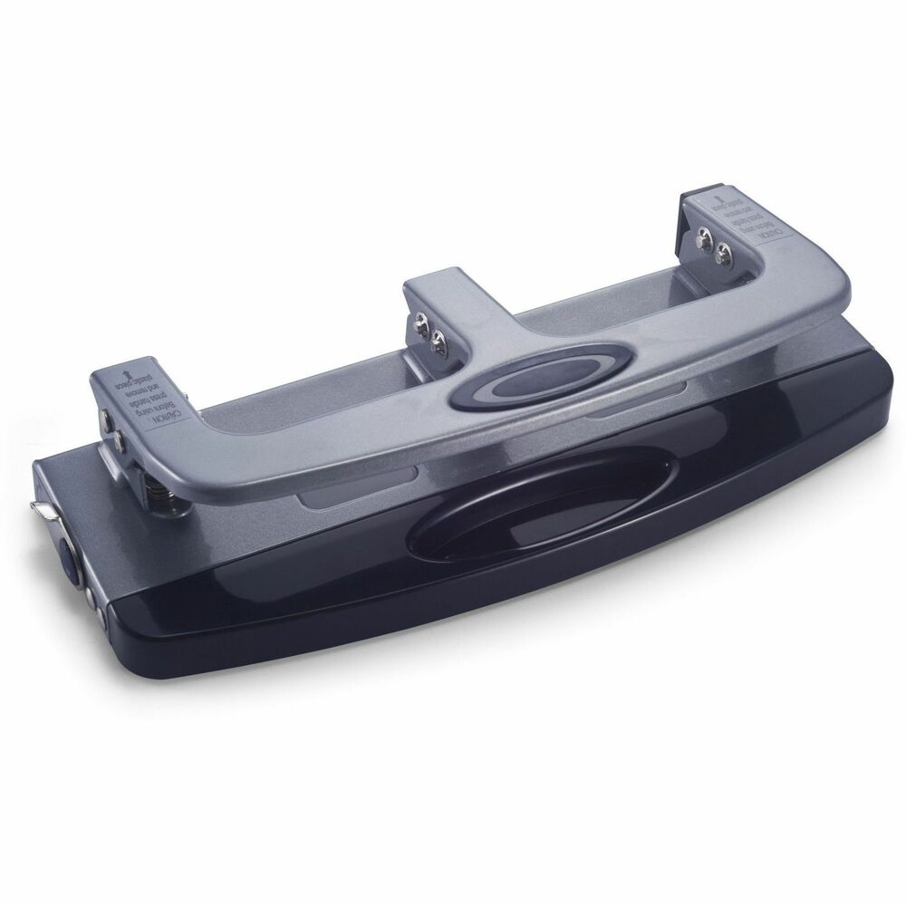 OIC90102 - Deluxe Three-Hole Punch features a pullout, see-through chip drawer that is easy to remove and empty. Unique, see-through window lets you view chip buildup, letting you know when to empty. Heavy-duty construction easily punches through 20 sheets of 20 lb. paper. Built-in paper guide and padded, ergonomic handle provide an effortless hole-punching experience. More from the Manufacturer
