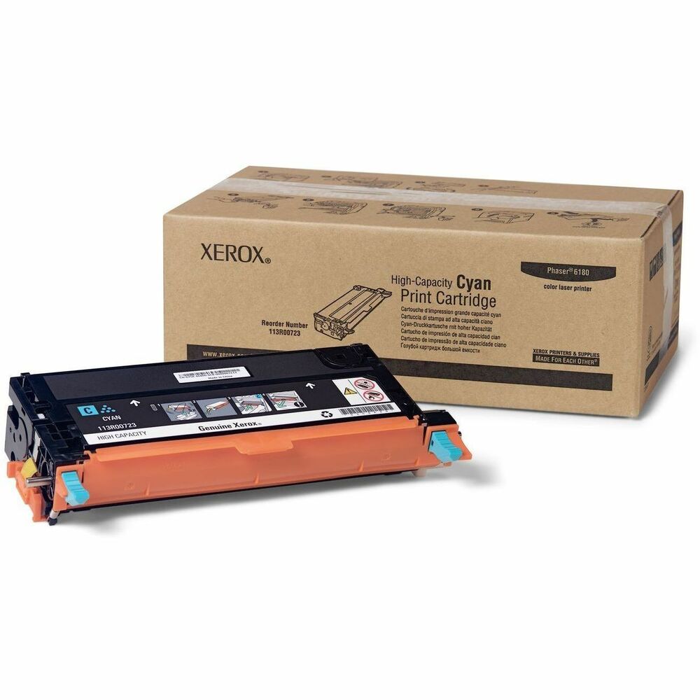 XER113R00723 - Xerox Genuine Phaser 6180/6180MFP Cyan High capacity Toner Cartridge (6000 Pages) - 113R00723 is specially formulated and tested to provide the best image quality and most reliable printing you can count on page after page. Xerox Genuine Supplies and Xerox equipment are made for each other. Accept no imitations. Compatible toners may risk breakdown of Xerox printers and result in poor print quality and weak colors. With over 75 years' experience, Genuine Xerox Supplies are something you can rely on.