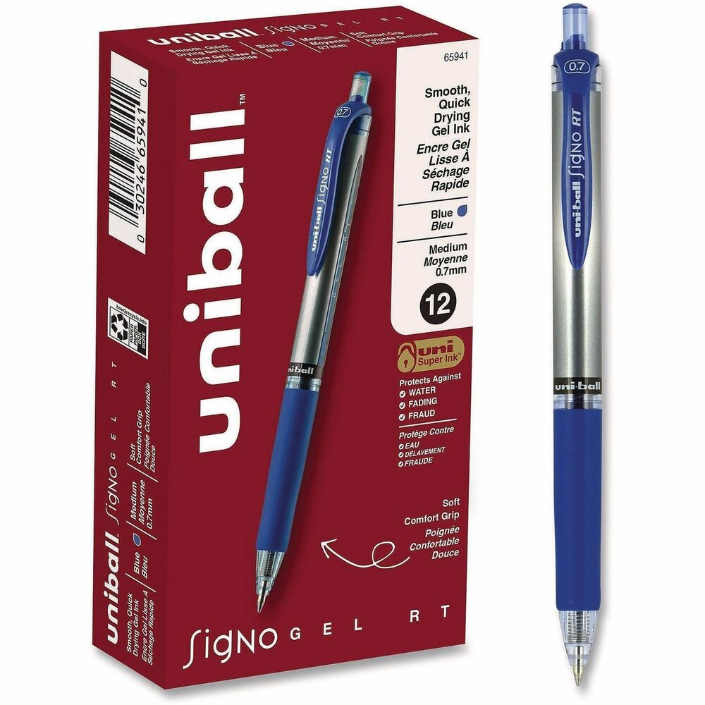 UBC65941 - Create clear, crisp lines with Signo RT Retractable Gel Pens from uniball featuring a 0.7mm medium point with a stainless steel tip that resists bending and breaking. Even-flowing, pigment-based gel ink delivers a smooth writing experience with long-lasting, vibrant color. Use these gel stick pens for everyday writing tasks, list making, note taking and check signing. Innovative uni Super Ink technology effectively entraps the gel ink into the paper, producing fraud, fade and water-resistant documents. The 0.7mm medium point produces bold and vibrant gel ink color every time. A soft rubber grip helps you continue writing without fatigue while maintaining precision and detail throughout your tasks, while a translucent ink window indicates the level of gel ink remaining, so you don't run out unexpectedly. These retractable gel click pens boast a sleek, semi-translucent barrel with a rubber grip for exceptional writing comfort.