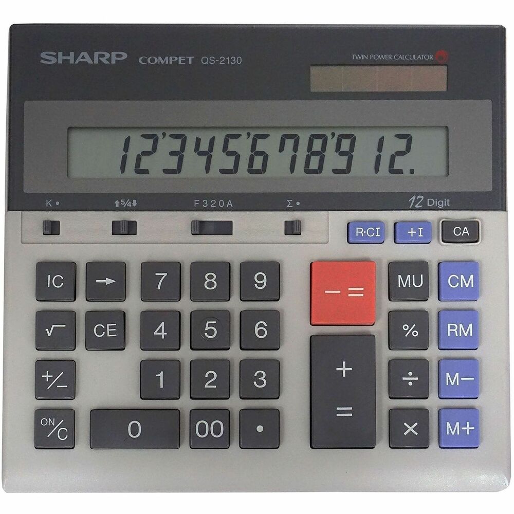 Sharp Calculators QS-2130 12-Digit Commercial Desktop Calculator - 4-Key Memory, Sign Change, Backspace Key, Auto Power Off - 1 Line(s) - 12 Digits - LCD - Battery/Solar Powered - 0.7" Height x 7.3" Width x 6.9" Depth - Gray - 1 Each