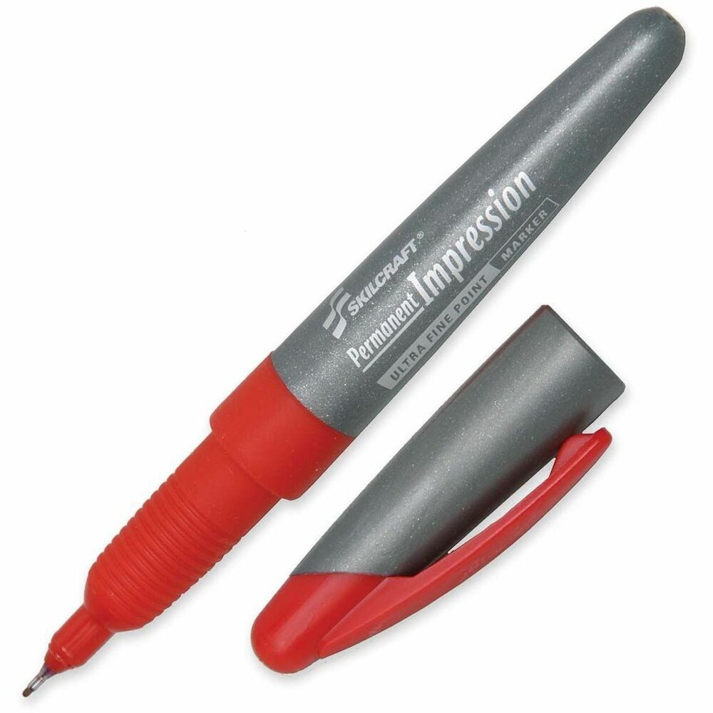 NSN5203889 - Permanent Impression Markers are perfect for writing, drawing, or lettering on a variety of surface types including plastic, glass, metal, rubber, wood and much more. The durable tip allows extended use. Ultra-fine point delivers precise lines. Ink is fade-resistant and water-resistant, and will not smear. Stylish barrel features a rubber grip for writing comfort and a cap with pocket clip. Each marker conforms to ASTM D4236 standards.
