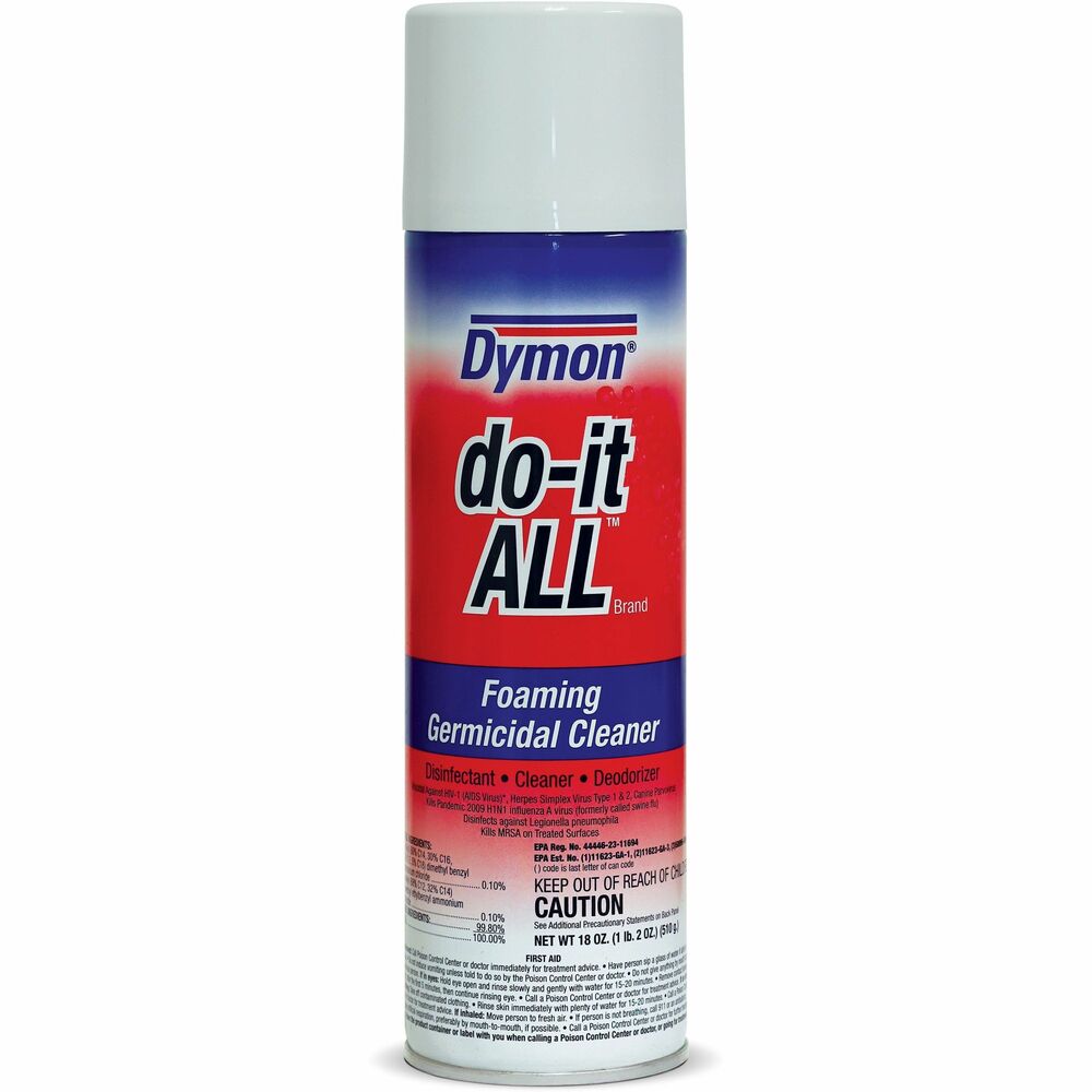 ITW08020 - Germicidal cleaner kills pandemic 2009 H1N1 Influenza Virus (formerly known as Swine flu), HIV-1 (AIDS Virus), herpes, staphylococcus, influenza, pseudomonous and salmonella. EPA-registered aerosol spray and wipe formula is proven to clean, disinfect and deodorize. Industrial-strength formula can be used on most hard, nonporous surfaces to leave them clean and free from odors. Do-it-all germicidal cleaner is safe to use in hospitals, institutions, meat and poultry plants and more. Foam clings to vertical surfaces permitting longer contact time. Use industrial-strength cleaner on formica, plastic surfaces, exhaust fans, porcelain and stainless steel.