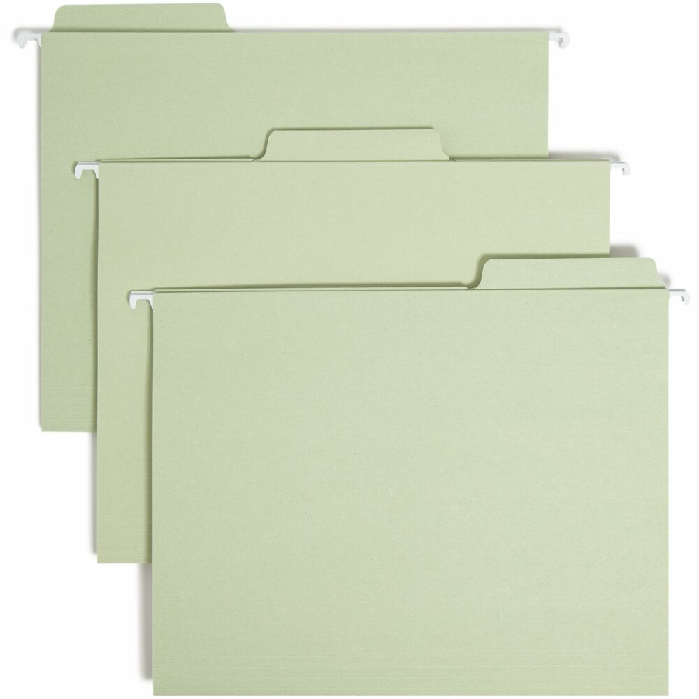 SMD64082 - FasTab Hanging Folders feature built-in, heavy-duty, two-ply tabs that are permanently attached. You won't have to bother with inserting the right tab size. These 1/3-cut tabs are 20 percent larger than standard 1/3-cut tabs for more labeling room and easy viewing. No assembly is required. Tabs are easy to label. Write directly on the tab or apply self-adhesive labels. Tab is embossed for easy label placement. Letter-size hanging folders have paper glued around rods on both sides for an even appearance. Rod tips are coated to reduce rod bending and folder tearing. Folders are made of 11 point stock. More from the Manufacturer