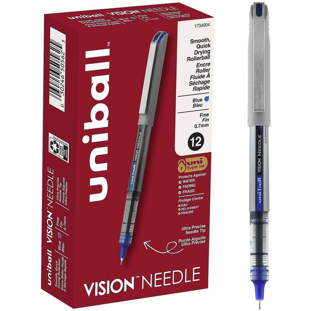 UBC1734904 - Stock your office, home or classroom with Vision Needle Stick Rollerball Pens from uniball featuring a strong, long lasting 0.7mm fine point. These needle point pens are designed with a bend resistant tip for better accuracy. Even-flowing, pigment-based roller ink delivers a smooth writing experience for reliably smooth, vivid lines and a rich color for improved clarity and readability. Use these fine point rollerball pens to create perfect letters, numbers and graphics. Innovative uni Super Ink technology effectively entraps the liquid ink into the paper, producing fraud, fade and water-resistant documents that resist check washing or bleaching. The 0.7mm fine needle point allows you to create ultra-precise, straight edge lines with ease. The exclusive Uni-Flow Ink System ensures a consistent, delightfully fluid writing experience, and a translucent window ensures that you don't run out of ink unexpectedly. Enjoy beautiful clean lines and give all of your ideas a burst of brilliant color with this classic style fine point rollerball pen.