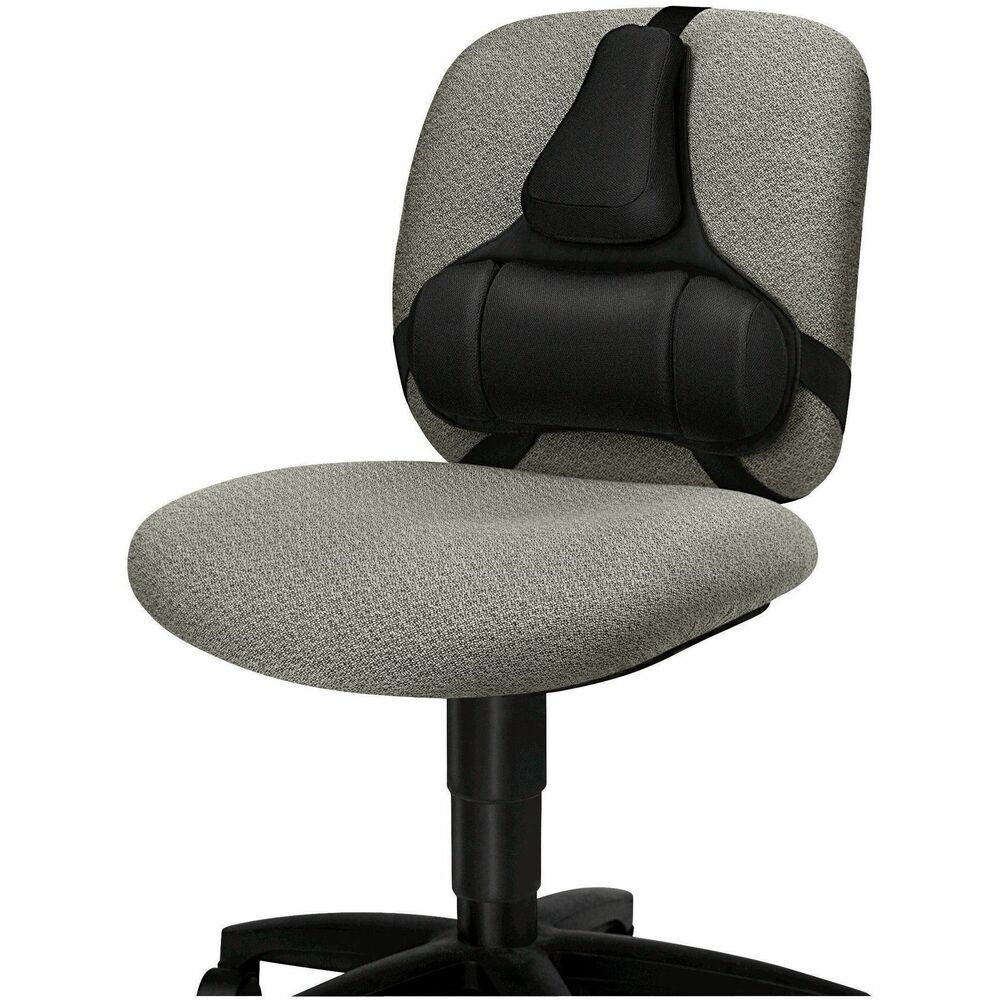 FEL8037601 - Professional back support allows optimal working comfort and features Microban antimicrobial protection to keep the product cleaner. Two-tiered support system with memory foam cushions includes a mid-spinal support that promotes neutral posture and a lower lumbar support that conforms comfortably to natural body curvature. Memory foam responds to back weight and warmth for custom support. Tri-Tachment system eliminates the need for readjustment. Fully adjustable back support fits most office chairs. More from the Manufacturer