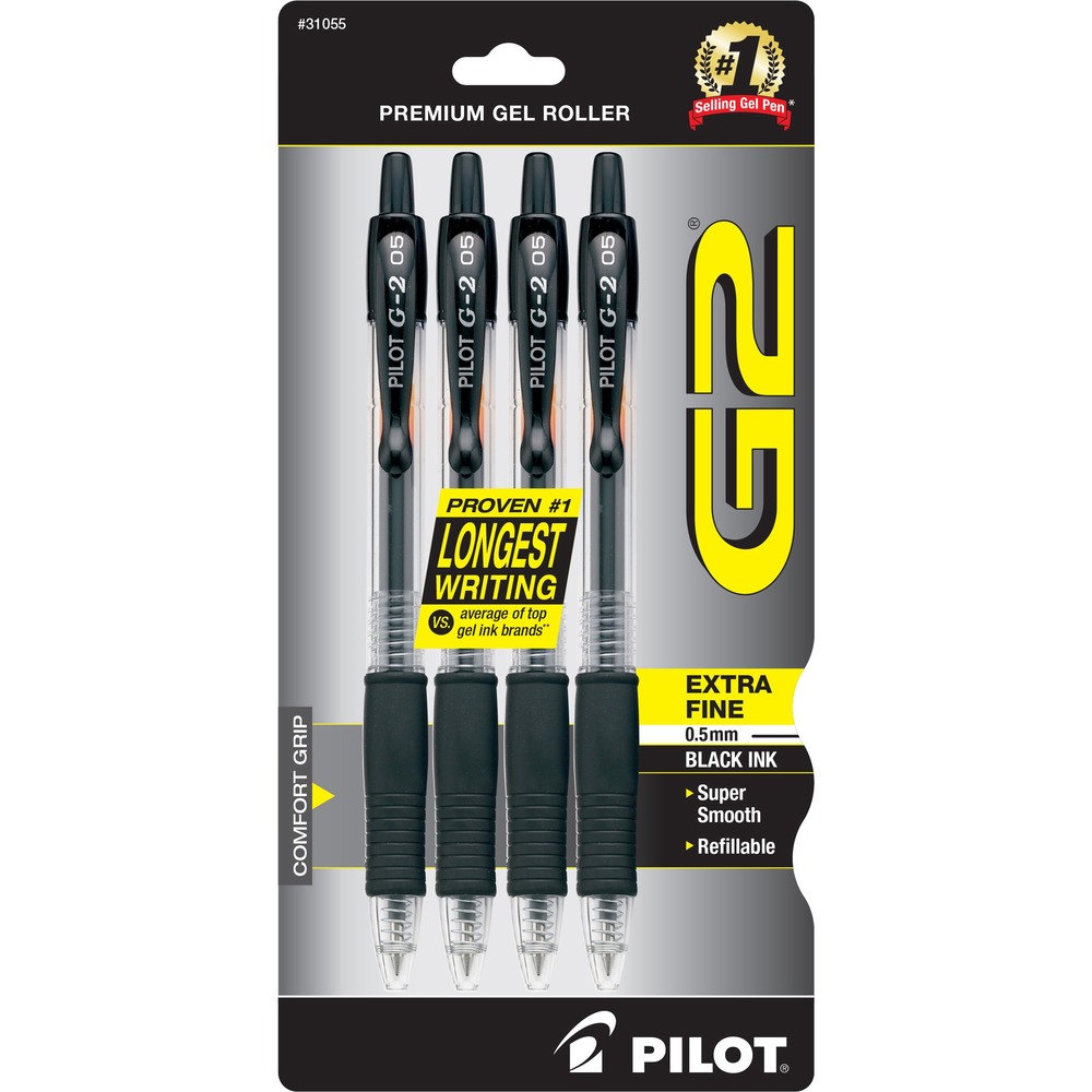 PIL31055 - Retractable rolling ball pen delivers a smooth writing gel ink that's water-resistant, check-safe and smear-proof. Contoured rubber grip provides writing comfort. Long-writing pen is refillable.