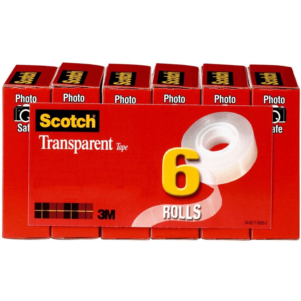MMM6006PK - Scotch Transparent Office Tape is a glossy tape that is crystal-clear for a professional appearance. Instant adhesion delivers excellent holding power for your most critical taping tasks. Clear when applied, it doesn't yellow with aging. Tape pulls off the roll smoothly and cuts easily. It is ideal for multipurpose sealing, label protection, general-purpose wrapping and mending. Tape is also photo-safe (determined in accordance with ISO Standard 18916). More from the Manufacturer