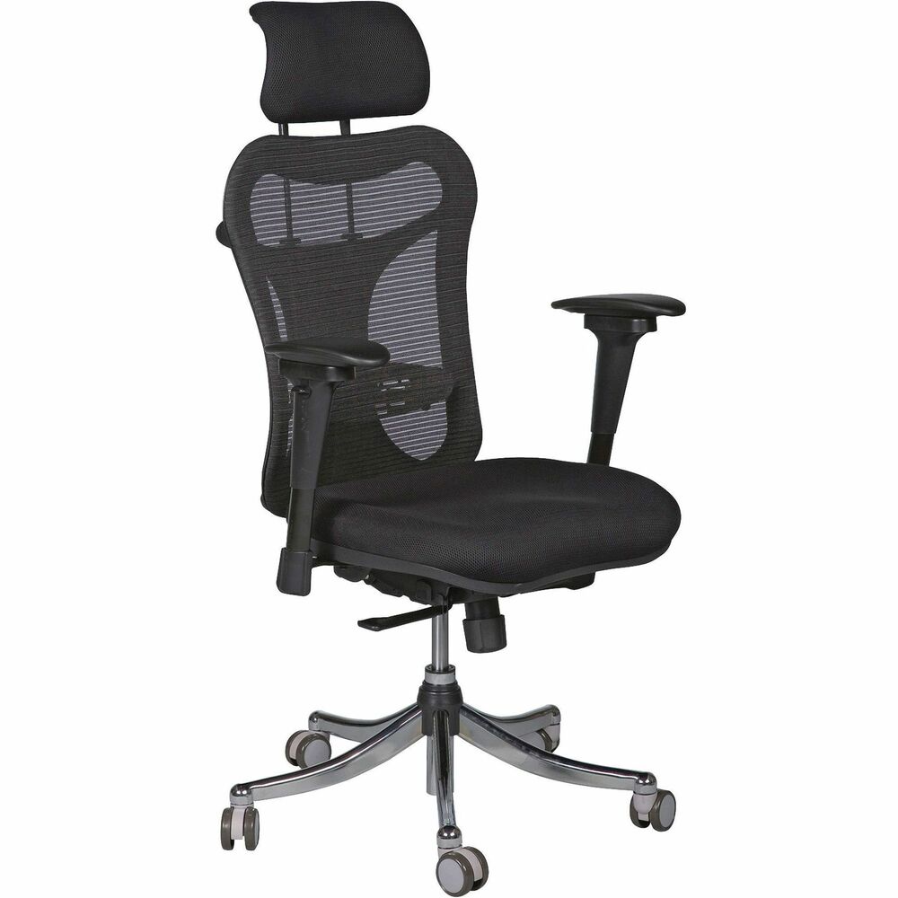 BLT34434 - Ergo Executive Chair is a pneumatically adjustable, ergonomically designed chair that provides the ultimate in comfort. The padded and contoured seat slides in and out from back of the chair from 19" to 22-1/2" deep. Stylish mesh back tilts and features an adjustable lumbar support. The headrest is height adjustable. Executive chair also includes height-adjustable, swiveling armrests. Functions include pneumatic seat-height adjustment, back-height adjustment and tilt tension.