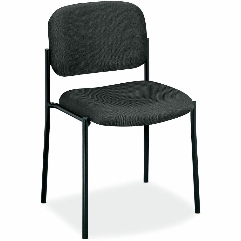BSXVL606VA19 - Guest chair without arms is a perfect addition to your conference room, lobby or anywhere extra seating is needed. Design offers a contemporary look with a black round tube frame and padded seat and back. Seat measures 19" wide x 17-1/2" deep x 19" high. Back size is 18-1/2" wide and 14-3/4" high from seat. Guest chair stacks four high. Chair weighs 12.5 lb.