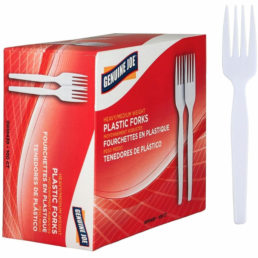 GJO0010430 - Heavyweight forks are rigid and flexible. Disposable design is perfect for breakrooms or events. Forks are made of white polystyrene.