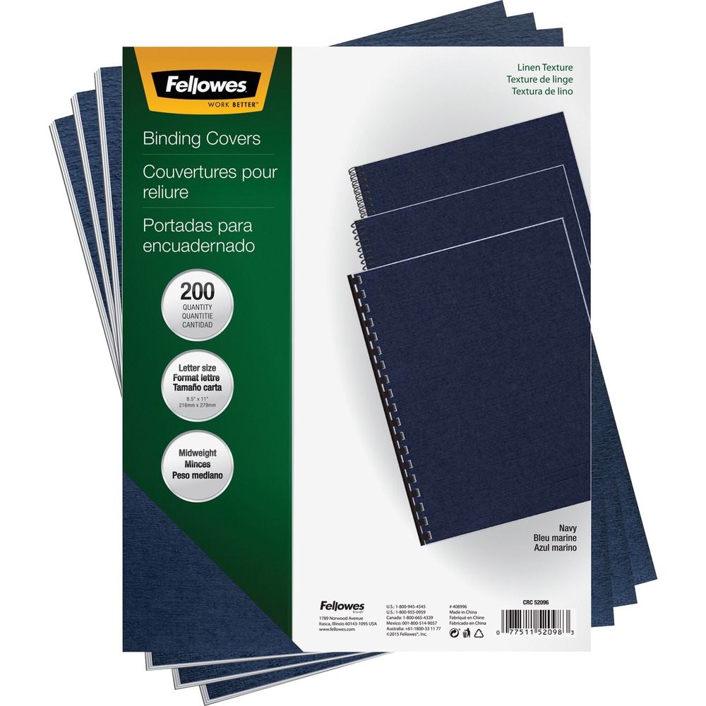 FEL52098 - Textured presentation covers give a professional look and feel to any document. Premium, heavyweight covers feature a classic linen texture. Unpunched covers easily adapt to almost any binding system, except thermal binding systems. More from the Manufacturer