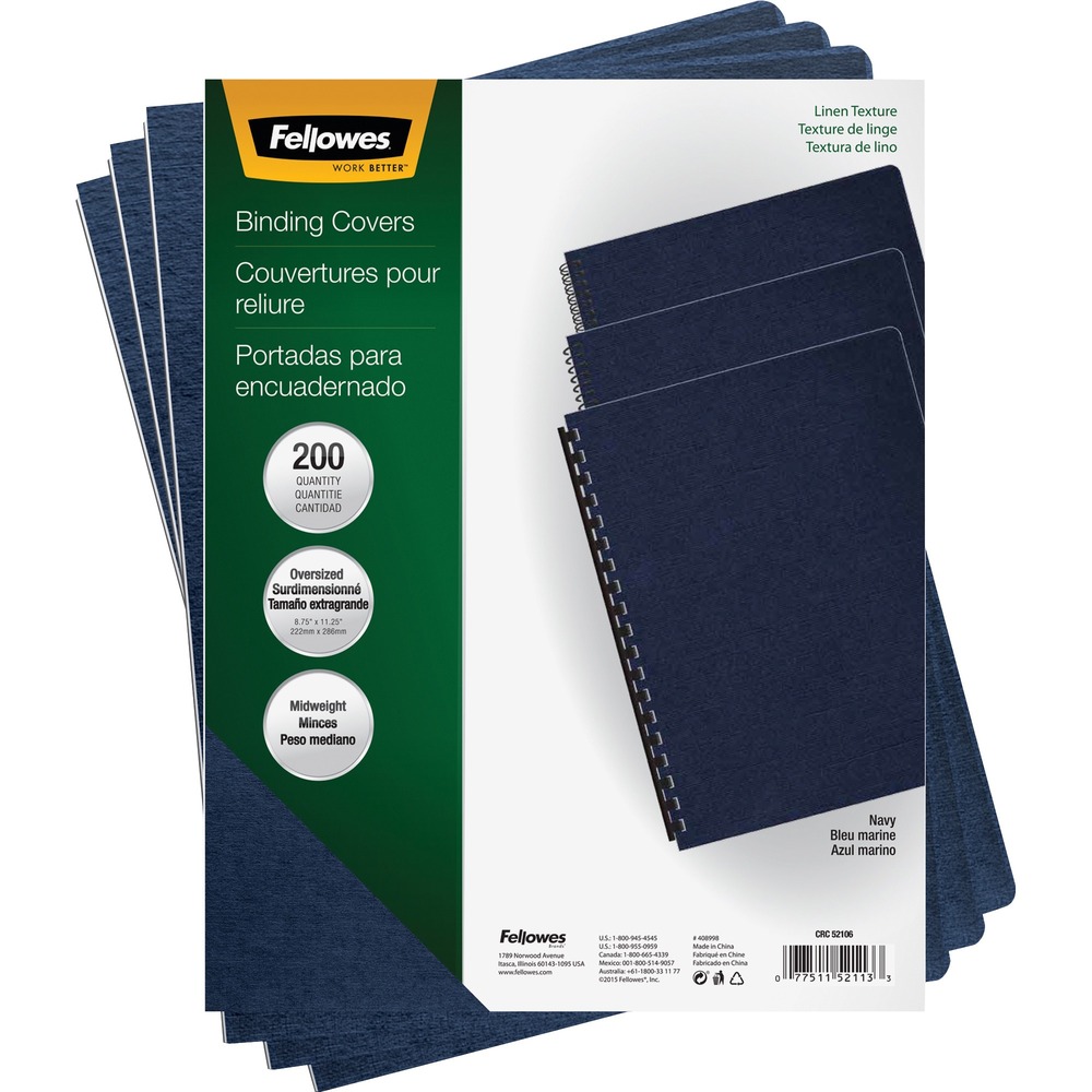 FEL52113 - Textured presentation covers give a professional look and feel to any document. Premium, heavyweight covers feature a classic linen texture. Unpunched covers easily adapt to almost any binding system, except thermal binding systems. More from the Manufacturer