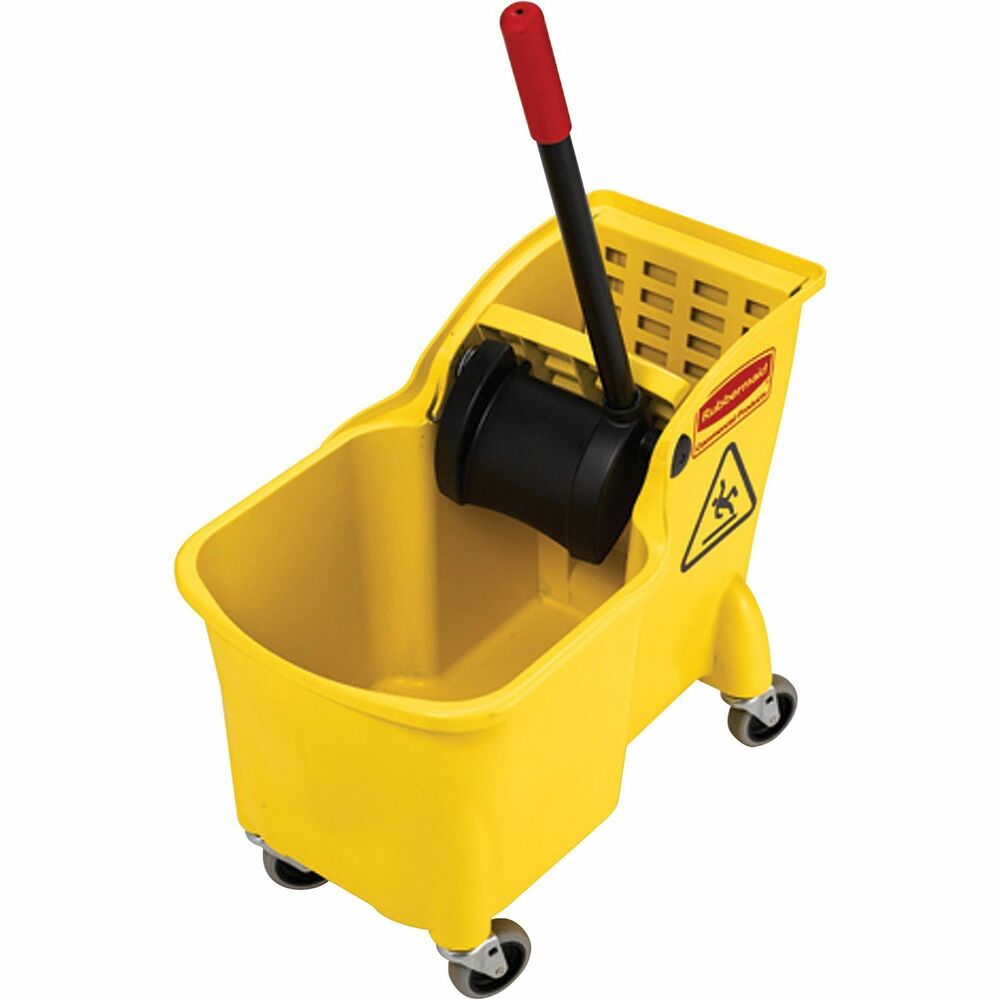 RCP738000YL - Bucket and Wringer Combo offers an all-in-one compact design for more effective wringing, better mop performance, and no more lost parts. Ergonomic reverse-wringing mechanism allows more comfortable use. Holes in both wringing plates force more water from mop in less time. Built-in lift handles on bottom of bucket make lifting and emptying easier. One-piece mop buck combination features an easy-to-use 33" tall wringer handle and 3" nonmarking casters. Wringer portion accepts up to 24 oz. mops.