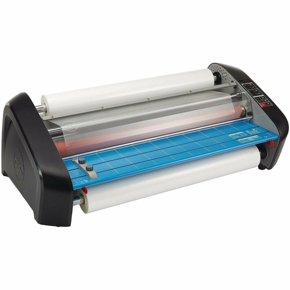 GBC1701700 - Pinnacle 27 Thermal Roll Laminator features an 8 to 10 minute warm-up time with an LED light and audible alert signal to let you know when warm-up is complete. It laminates at variable speeds of up to 10' per minute. This laminator includes several user-friendly features like a built-in trimmer, auto reverse, temperature readout and footage counter. The Pinnacle 27 has a maximum document width of 27" that's perfect for laminating classroom charts, certificates, artwork and more. It's compatible with Nap I and Nap II roll film up to 3 mil thick. Laminator goes into auto standby mode after 2 hours without use and auto shutoff after 3 hours without use.