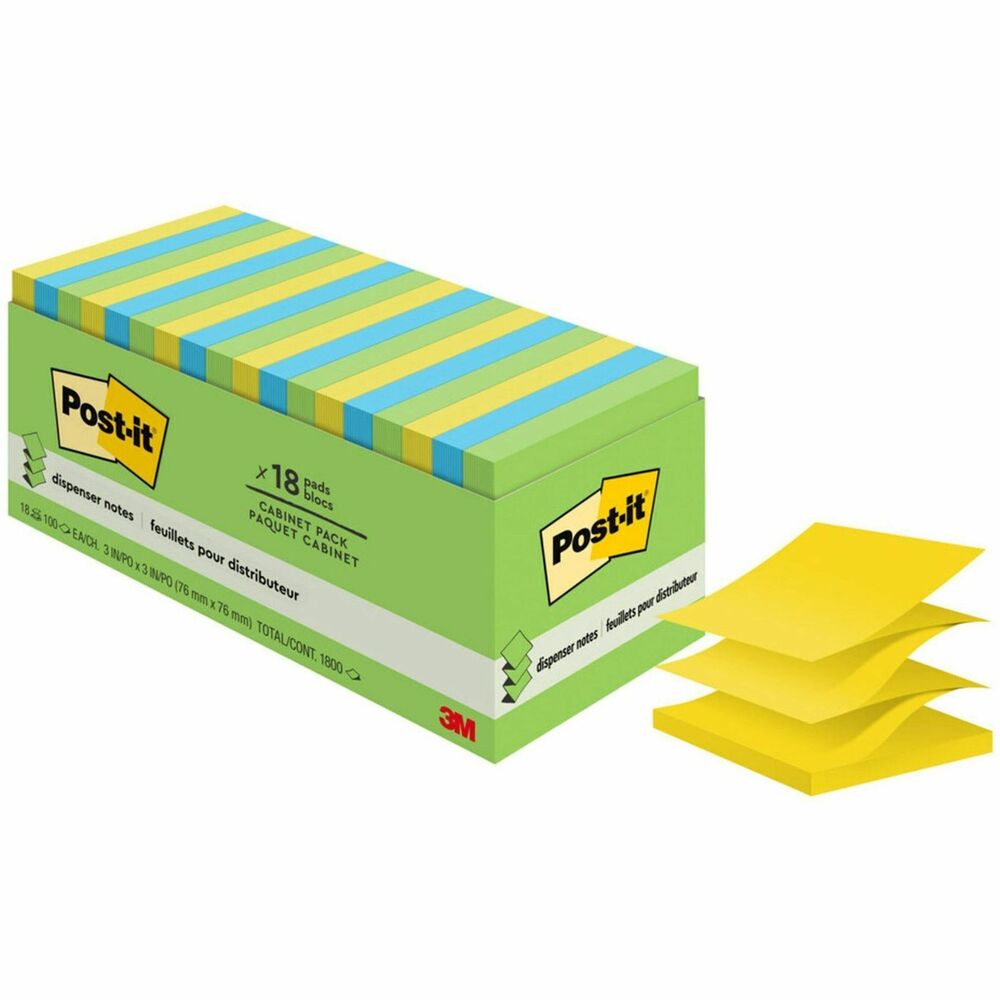 MMMR33018AUCP - Stock up on Post-it Pop-up Notes in this handy cabinet pack. Easy-to-open cabinet pack contains 18 individually wrapped pads of pop-up notes in assorted ultra colors and provides a convenient way to keep extra pads organized. Pop-up Notes offer the convenience of grabbing just one note, with just one hand. Repositionable adhesive won't mark paper and other surfaces. The accordion-style notes pop up one at a time from a specially designed Pop-up dispenser (sold separately), keeping the notes at your fingertips. The paper in Post-it Notes is sourced from certified, renewable and responsibly managed forests. 100 sheets per pad. More from the Manufacturer
