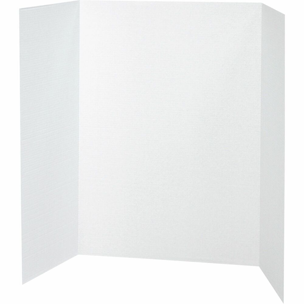 PAC3763 - Tri-fold, single-wall, corrugated display board is used for study carrels, projects, booths science fairs and all types of displays. The board is white on the front and natural kraft on the back.