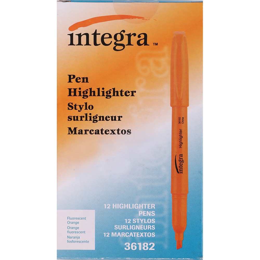 ITA36182 - Pen-style highlighters feature fluorescent ink and a chisel tip. The chisel tip makes wide or narrow lines. Ink is quick-drying and odorless.