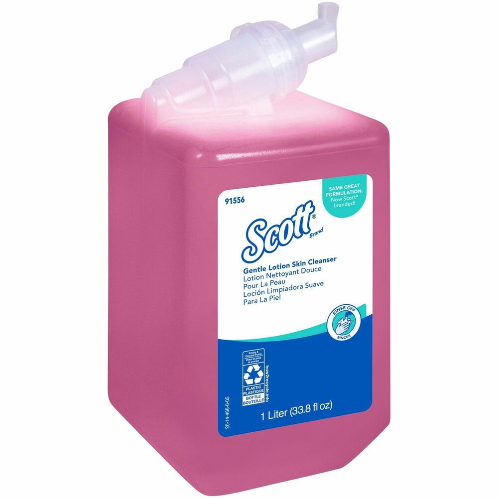 KCC91556 - Scott Pro Gentle Lotion Skin Cleanser creates a rich, creamy lather your washroom guests will love. This pink soap is easy to rinse clean and has a pH-balanced formula that's gentle on skin. Simple-to-load cassette of bulk hand soap is designed to click into place in Scott Essential Manual Skin Care Dispensers so your employees and guests can dispense it easily. It features a pleasant, light floral scent. The cassette refill is recyclable after the pump is removed. When you're looking for an efficient, pleasant handwashing solution, trust Scott Essential (formally Kleenex) Gentle Lotion Hand Soap. It's the same Kleenex quality, now Scott branded. More from the Manufacturer