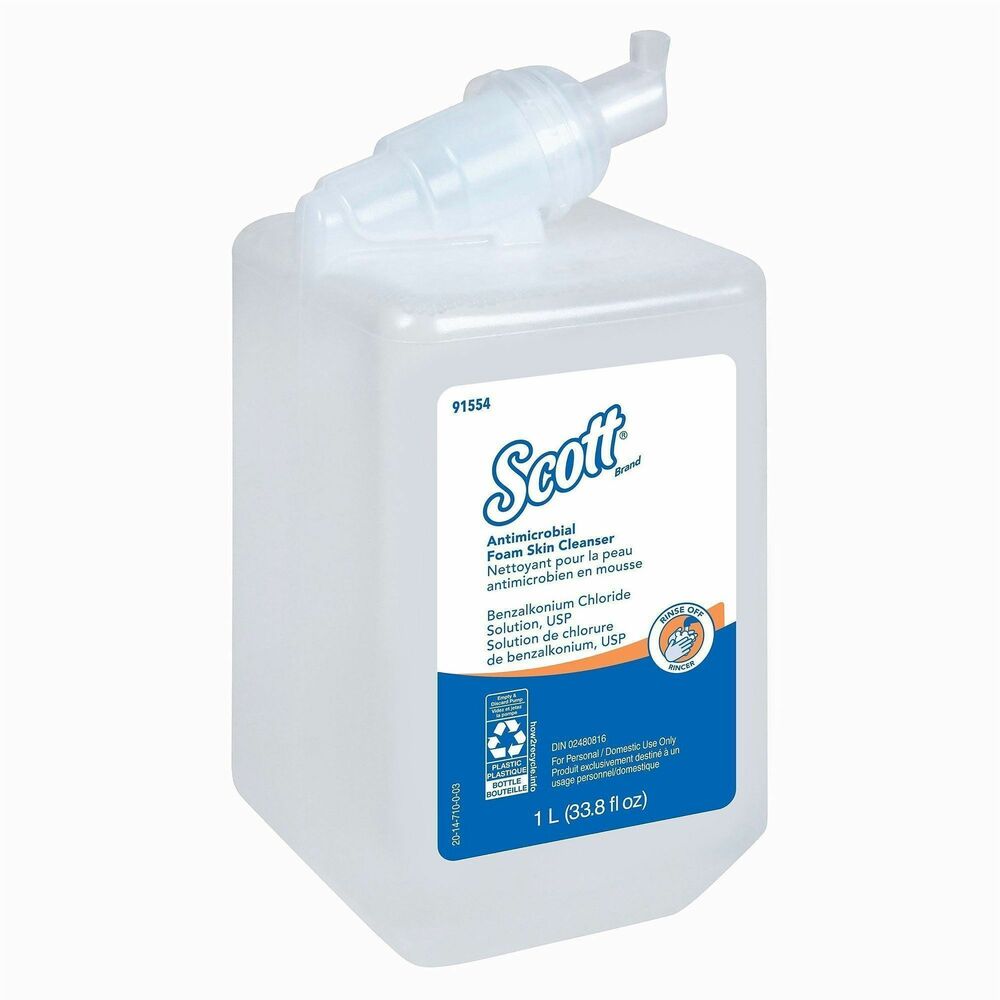KCC91554 - Scott provides enhanced hygiene solutions for critical environments. When staying clean and hygienic is a top priority, it's smart to use a product that makes it easy. Scott Antimicrobial Foam Skin Cleanser contains 0.1 percent Benzalkonium Chloride. It is dermatologist-tested. Simple-to-load cassette of bulk hand soap is designed to fit in a manual Scott Professional Cassette Skin Care Dispenser so that your employees and guests can dispense it easily. It's mild and gentle enough for everyday use. This formulation does not contain triclosan.