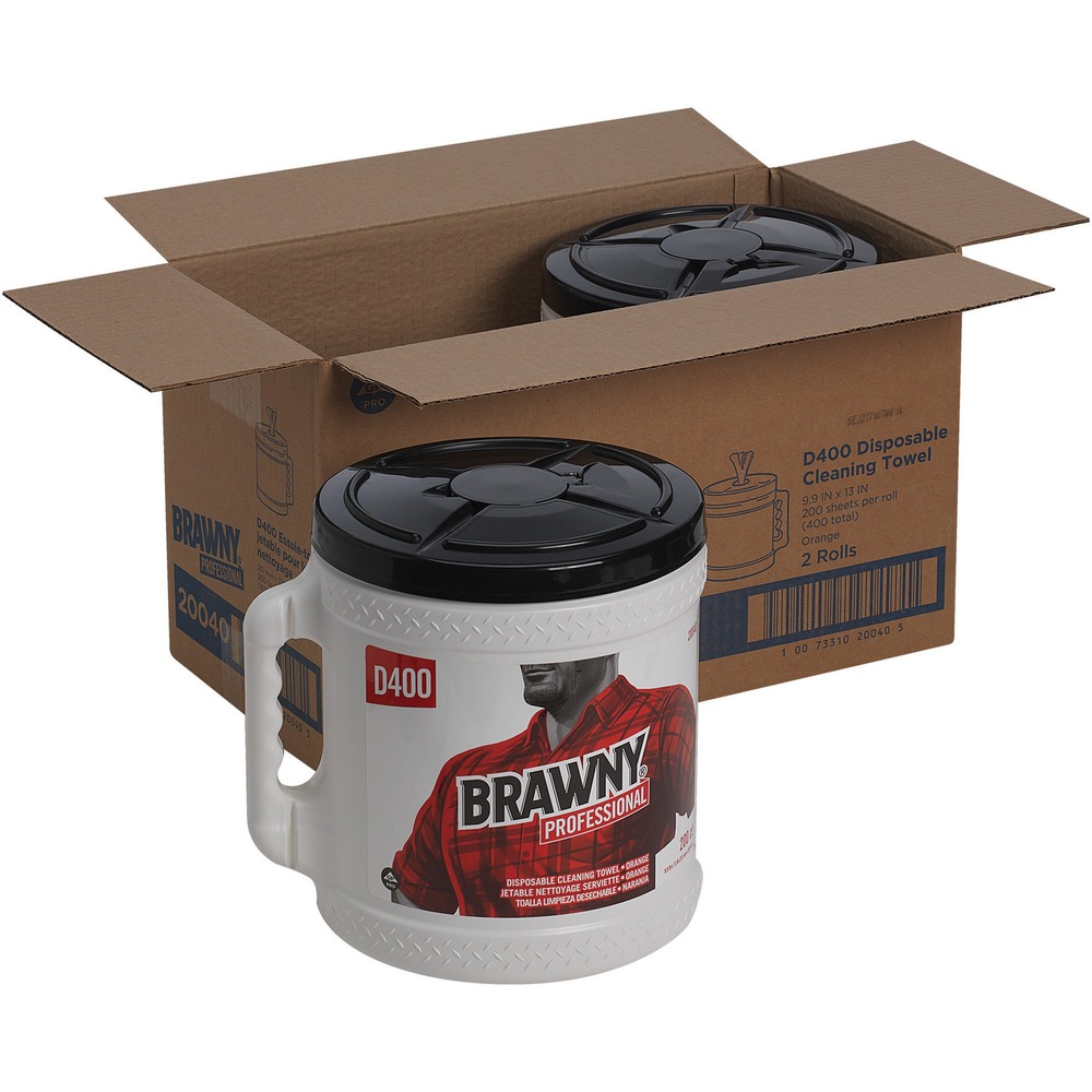 GPC20040 - This Brawny Professional Dispenser Buckets keep your wipers clean and dry until you need them. Easy-to-carry buckets are durable, sturdy and waterproof. Pop-top lid and ergonomic handle make the buckets easy to refill and carry. One-at-a-time dispensing helps reduce waste and control costs. This set includes two bucket with premium, all-purpose, Brawny Professional medium-weight Double Recreped (DRC) wipers. These wipers are strong and versatile enough for cleaning both water and oil-based spills yet soft enough for personal use. Wipers are also absorbent and reusable yet disposable when contaminated or excessively soiled. This portable, cost-effective wiper dispensing system will outperform more costly rental rags.