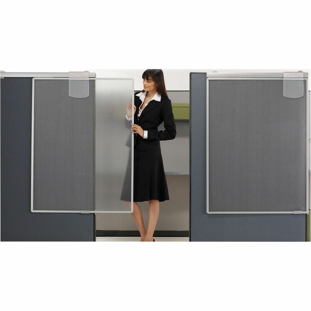 QRTWPS1000 - Lightweight, translucent plastic screen glides open and close to provide a private space in a cubicle environment. Mount the screen to standard-sized 65" high cubicles that are 1-1/4" to 3-1/4" thick. Privacy screen includes nameplate and dry-erase board for messages. Privacy screen is made of translucent plastic panels and a silver aluminum frame.