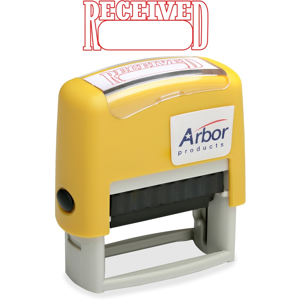 NSN2074231 - Pre-inked, re-inkable stamp features the eye-catching message, "received," on the top and delivers 50,000 red impressions with no ink pad. Retractable frame keeps stamp surface away from desktop until ready to use. Impression size is 1/2" x 1-5/8".