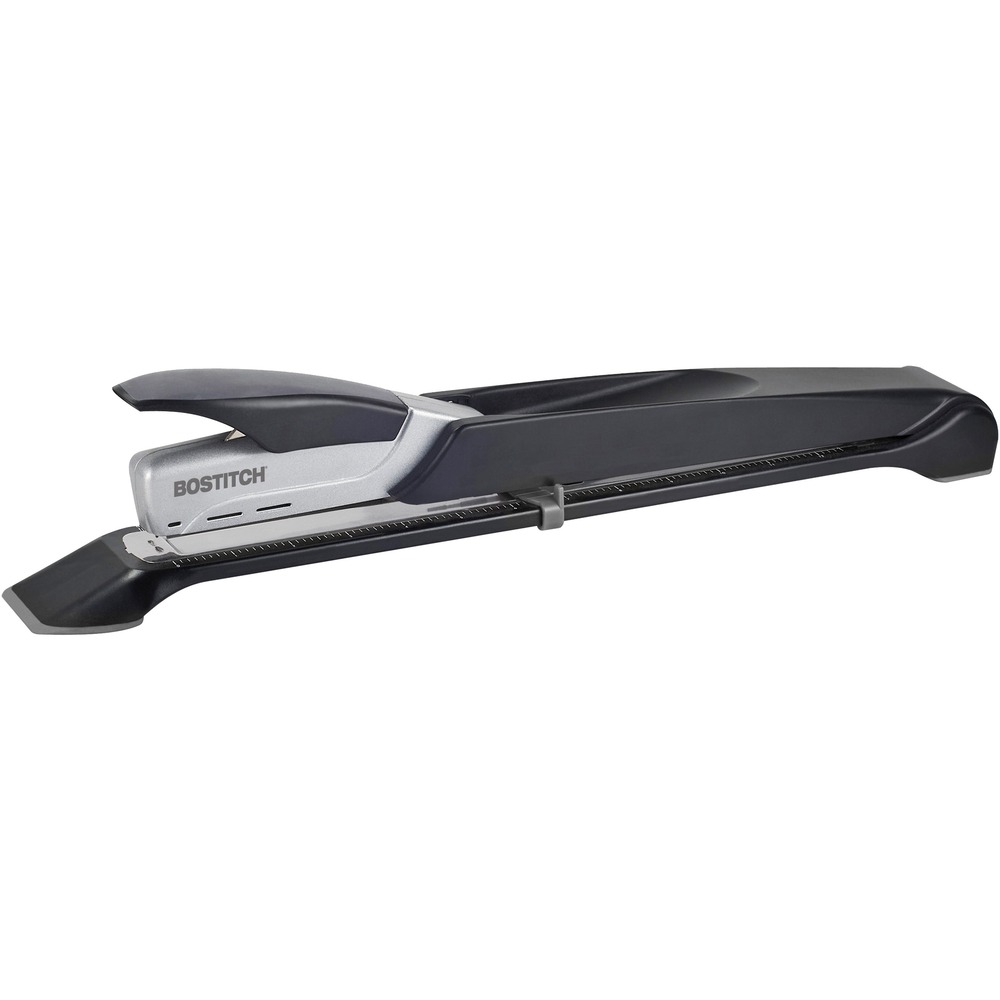 ACI1610 - Make stapling 80 percent easier with the PaperPro One-Finger technology of this desktop stapler. Just the push of one finger staples up to 25 sheets for a 50-page booklet. The 12-1/2" long reach supports the ability to bind projects up to 25" wide. Stapler is perfect for booklets, pamphlets and other special projects. Incorporated ruler and sliding guide provide professional precision. Jam-free mechanism delivers smooth stapling performance. Die-cast metal housing delivers long-lasting performance. Nonslip grips on base provide extra stability during use. It offers a full-strip (210) staple capacity and uses standard staples. More from the Manufacturer