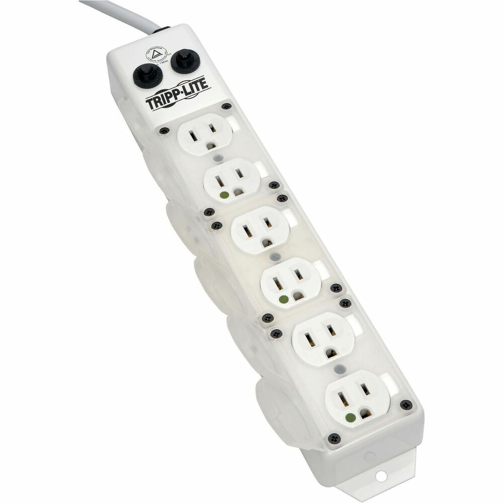 TRPPS615HGOEM - The PS-615-HG-OEM Medical-Grade Power Strip supplies power to movable plug-connected components mounted to a rack, table or pedestal in operating rooms, patient-care vicinities, therapy rooms, imaging environments and administrative areas. Compliant with UL 1363A specifications, this 120V, 50/60 Hz power strip features a NEMA 5-15P-HG hospital-grade plug and six NEMA 5-15R-HG hospital-grade outlets that include integrated locking safety covers. The power strip is protected by a patented antimicrobial powder coating with EPA-registered and FDA-compliant silver ionic technology. The antimicrobial surface protection is 99.9 percent effective in inhibiting the growth of bacteria, such as C. diff and MRSA, and reducing the risk of HAIs in hospitals and other medical environments. The coating meets the requirements of JIS Z 2801:2000, an international standard for evaluating efficacy in antimicrobial products. Two built-in resettable 15A circuit breakers control power to all outlets and protect the power strip against overloads. Switchless design prevents the unit from being accidentally shut off. The 15 ft. power cord provides ample reach to the power source. Mounting tabs and flanges let you install the PS-615-HG-OEM on a wide variety of surfaces, such as IV poles, mobile carts, crash carts and mobile medical workstations. The all-metal housing ensures safety and is guaranteed to last a long time in demanding environments. More from the Manufacturer