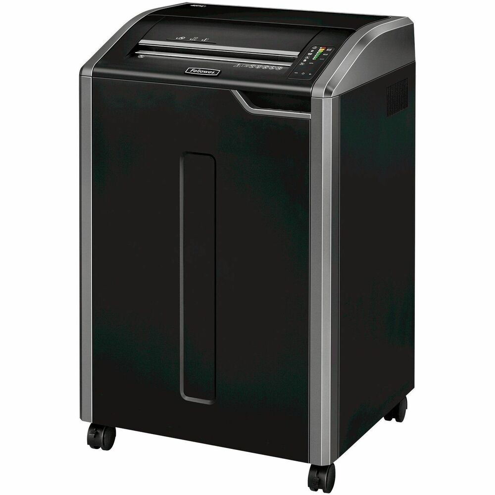 FEL38485 - Achieve hassle-free shredding with the Powershred 485Ci Cross-Cut Commercial Shredder. It can shred up to 30 sheets of paper per pass into 503 (5/32" x 1-1/8" Security Level P-4) cross-cut particles. TAA-Compliant machine also safely shreds CDs/DVDs, credit cards, staples, paper clips and junk mail. Get three levels of advanced jam prevention with Fellowes 100 percent Jam Proof System that eliminates paper jams, powers through tough jobs and maximizes productivity. Auto-Oil Technology takes the guesswork out of maintaining your shredder by automatically oiling the cutters at regular intervals. Patented SafeSense Technology is designed with an electronic safety sensor that surrounds the paper entry and automatically disables the shredder when hands touch the paper opening. The Energy Savings System provides optimal energy efficiency 100 percent of the time. With the ability to shred continuously, the 485Ci is ideal for departmental use and includes a 35-gallon removable basket. More from the Manufacturer