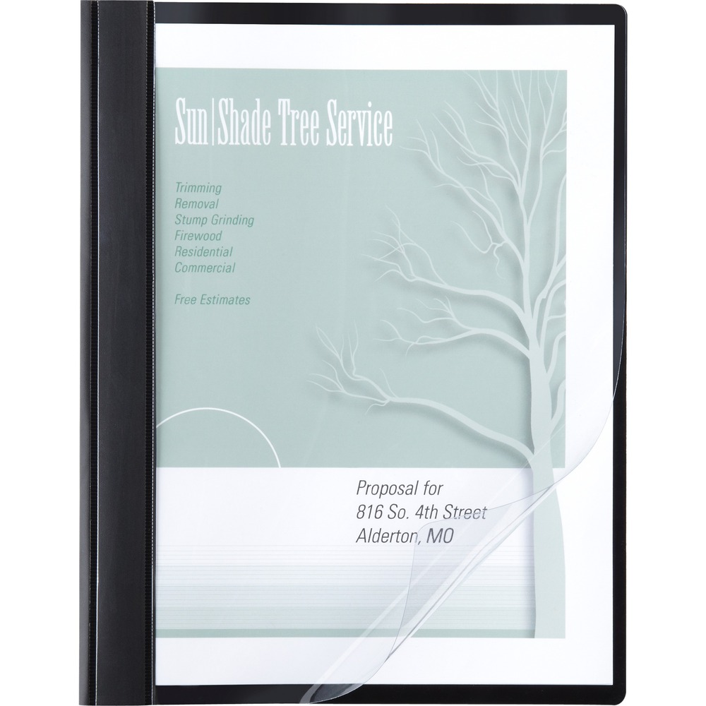 ACC26101 - Water-resistant, front report cover gives your reports and presentation handouts a professional appearance. Vinyl front cover clearly displays your custom title page. Metal fastener holds up to 100 sheets of paper.