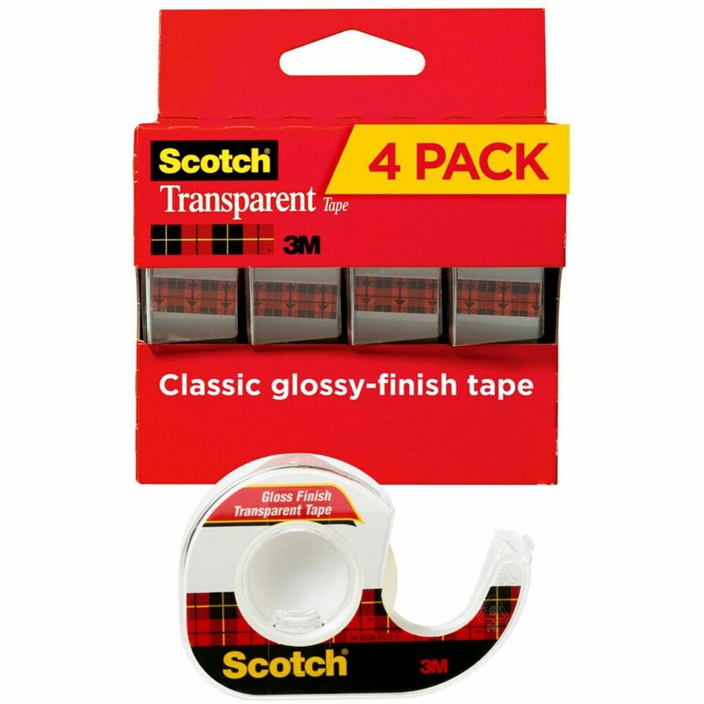MMM4184 - Scotch Transparent Office Tape is a glossy tape that is crystal-clear for a professional appearance. Instant adhesion delivers excellent holding power for your most critical taping tasks. Clear when applied, it doesn't yellow with aging. Tape pulls off the roll smoothly and cuts easily. It is ideal for multipurpose sealing, label protection, general-purpose wrapping and mending. Tape is also photo-safe (determined in accordance with ISO Standard 18916). Each roll of tape comes in a handheld dispenser that stores easily in a drawer. More from the Manufacturer