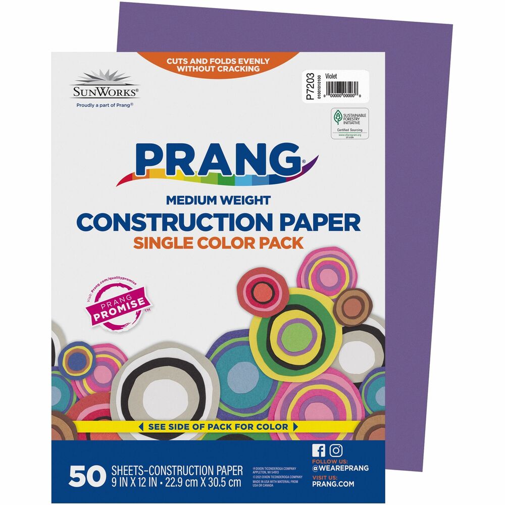 PAC7203 - Prang Medium-Weight Groundwood Construction Paper is the perfect solution for school projects and other arts and crafts. Recyclable paper has a bright, consistent color, is slightly textured and cuts and folds evenly without cracking. Since 1882, Prang has been seeking ways to ignite creativity by offering superior products that deliver unparalleled experience.